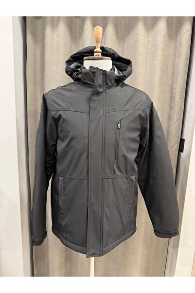 BIGAZZI SİYAH KAPŞONLU ERKEK KABAN