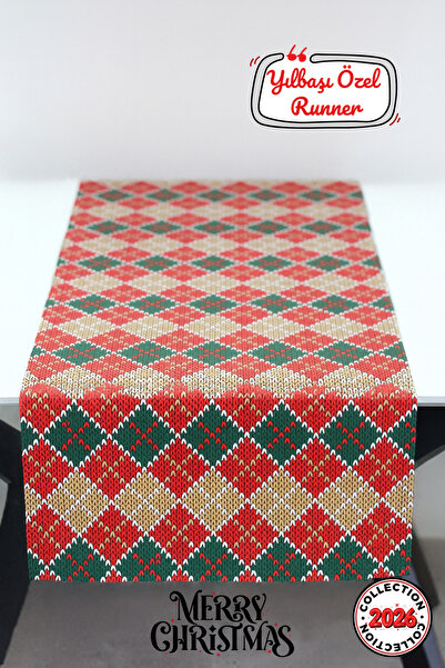 Soft Kare مفرش طاولة مزخرف مقاوم للماء ومقاوم للبقع لعيد الميلاد |   مفرش طاولة زخرفي لعيد الميلاد