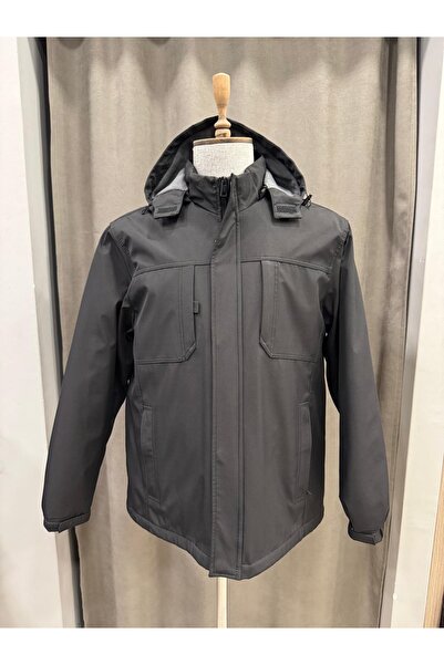 BIGAZZI BÜYÜK BEDEN ERKEK SİYAH KAPŞONLU KABAN