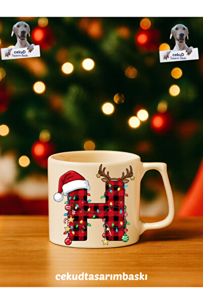 cekud tasarım baskı Beyaz Kulp Yılbaşı Temalı Seramik Kupa – Özel Tasarım Hed...