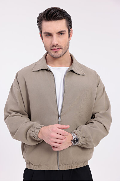 Firststops Men's Khaki Gabardine Fabric Zippered Oversized Transitional Jacket
