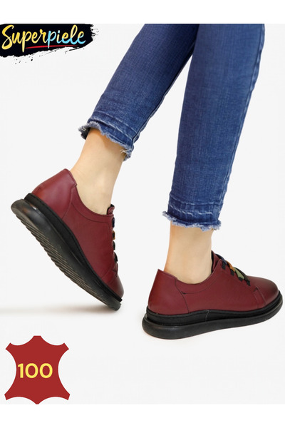 kevali TRC women's burgundy genuine leather casual shoes