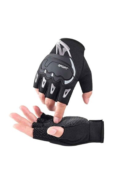 Unisex Korumalı Yarım Parmak Premium Bisiklet Motorsiklet Eldiveni Large Beden