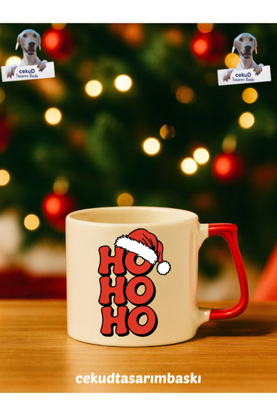 cekud tasarım baskı Kırmızı Kulp İçi Beyaz Yılbaşı Temalı Seramik Kupa – Özel...