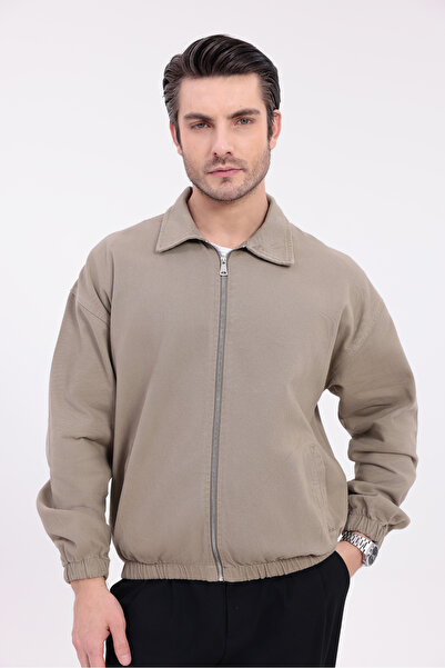 Firststops Men's Khaki Gabardine Fabric Zippered Oversized Transitional Jacket