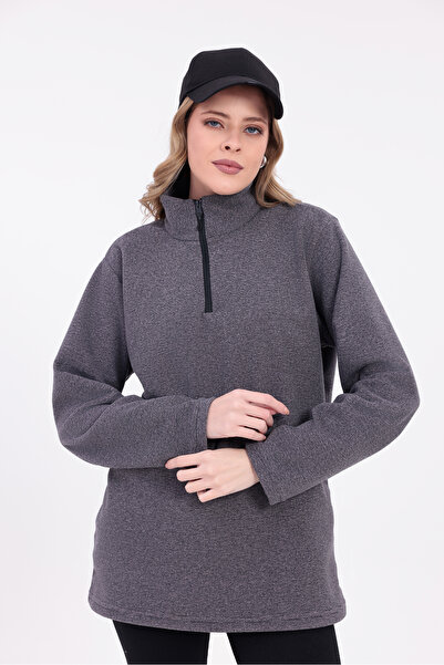 Firststops سترة نسائية من الصوف بسحاب نصفي بلون البرقوق