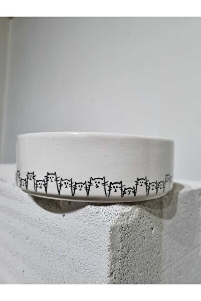 SERAMİK KEDİ DEKORLU BÜYÜK BOY KEDİ KÖPEK MAMA SU KABI 17.5 CM