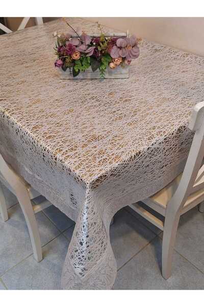 Başak Ev Tekstili Lace Edged 120X150 cm Pvc Oilcloth Wipeable Spider Web Pattern Tablecloth