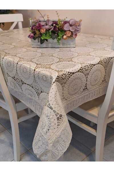 Başak Ev Tekstili Lace Edged 120X150 cm Pvc Oilcloth Erasable Round Patterned Tablecloth