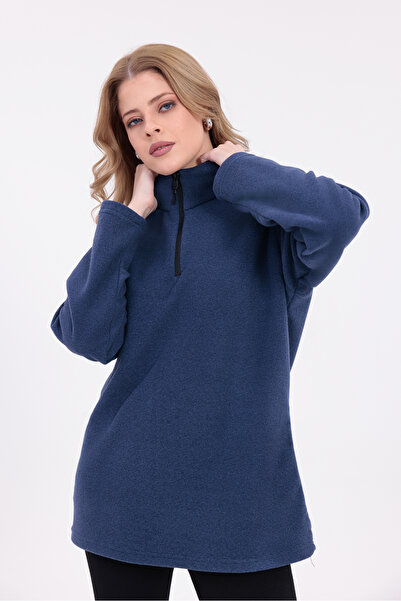 Firststops Women's Navy Blue Half Zipper Fleece Sweat