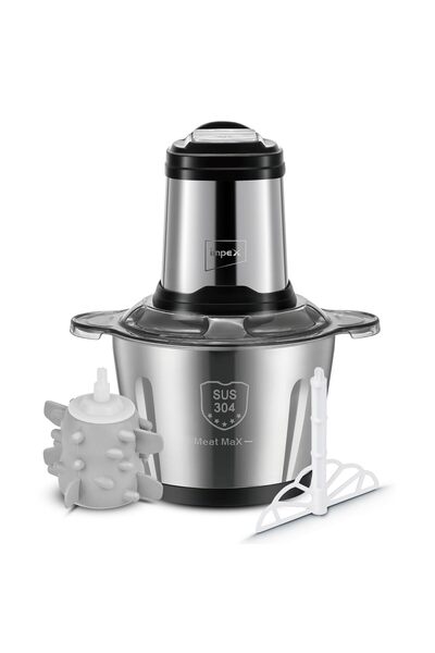 İMPEX 3L Food Chopper FC 3206 SS Copper Motor 400W 6Pcs Steel 3-Speed with Garlic Peeler & Eggbeater