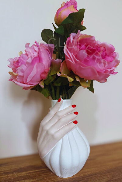 FourClovers مزهرية زهور مجففة مزخرفة مع تمثال يدوي - 18 سم (الزهور في المزهري...