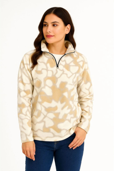 Zerenyus Half Zipper Patterned Fleece Sweat Collar, Long Sleeves, Oversized C...