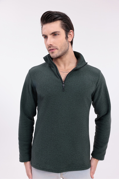 Firststops Men's Khaki Half-Zip Fleece Sweatshirt