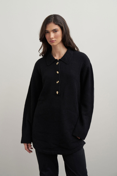 ALLDAY Gold Buttoned Half Placket Sweater