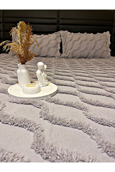 PEREN HOME غطاء سرير مزدوج فاخر مع شراشيب مقاس 250×250 مع غطاءين للوسائد بالل...