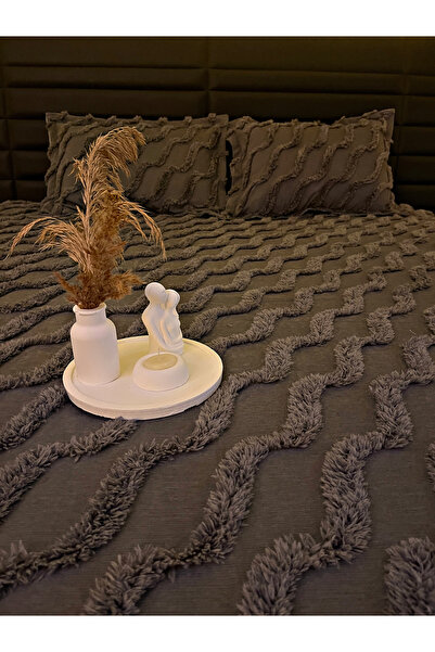 PEREN HOME Premium Kalite Püsküllü Çift Kişilik Yatak Örtüsü 250x250 2 Yastık...