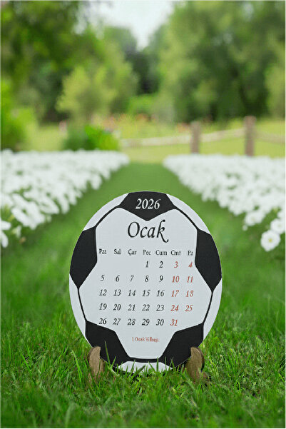 Ayza Tasarım 2026 Ahşap Ayaklı Dekoratif Yuvarlak Masa Takvimi | Özgün Tasarım Hediyelik