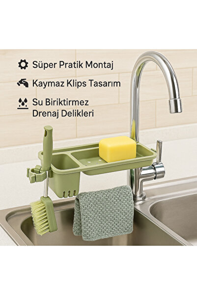 Teknoşık Organizator pentru chiuveta de baie, de bucătărie, cu suport pentru prosoape din burete, montat pe robinet, cu recipient pentru săpun