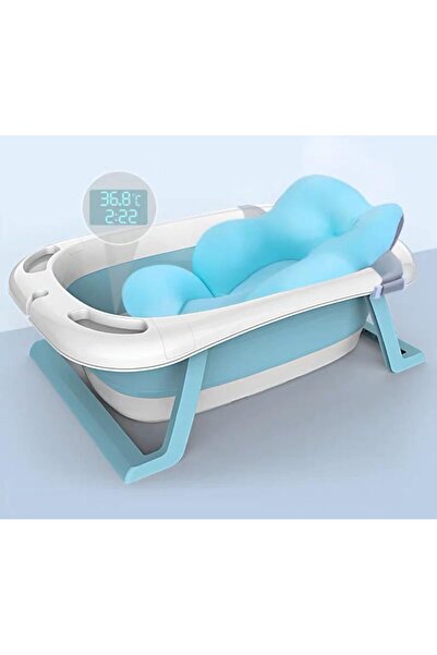 OEM Cădiță pliabilă pentru bebeluși cu pernă antiderapantă și indicator de temperatură, 0+ luni, model compact, albastră