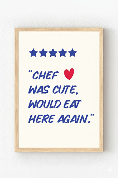 MIOVI Ahşap Çerçeveli “Chef Was Cute” Poster – Eğlenceli & Mizahi Mutfak Deko...