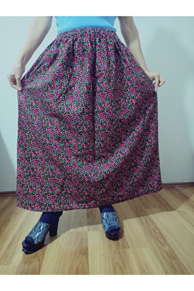 hoaryage Elastic Waist, Flowery Flannel Dividin Maxi Skirt, 95cm, Size 38, 100 kg