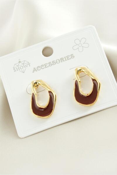 cleovibe أقراط معدنية بيضاوية الشكل من تيك إم آر تي (230026) - لون أحمر داكن