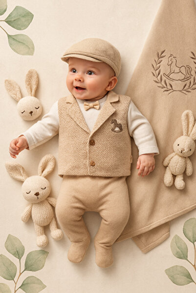 Ozz Baby Boy Baby Newborn 0-3 Months Carousel Hospital Release Premium 5-Piece Set (Ni̇pperland)