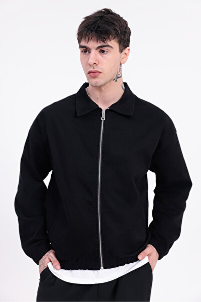 Montland Erkek Siyah Gabardin Kumaş Fermuarlı Oversize Beli Lastikli Mevsimli...