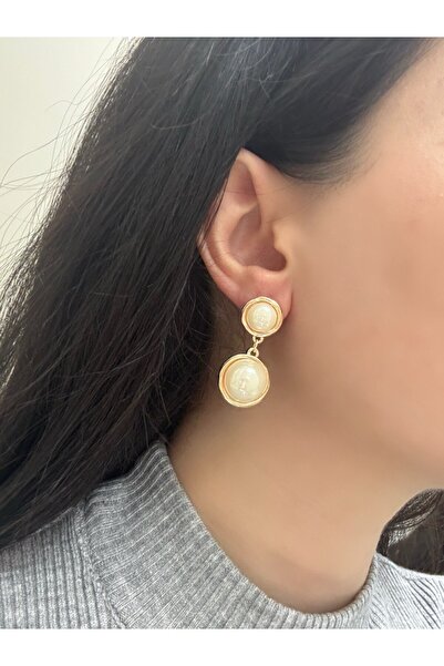 Store Women's Earrings with Dangling Stylish Design, Gift Earrings with Gold Details and Half Pearls