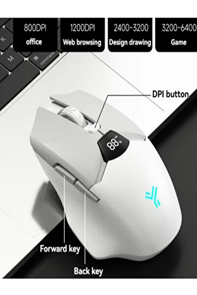 OEM Mouse wireless și Bluetooth, afișaj LED cu baterie, mod dual 2.4G, silențios, 600mAh, Type-C, ALB