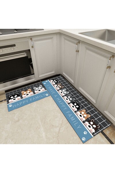 QGC Entrance doormat set, 2 pieces, 40x60 & 40x120 cm, blue/dark gray