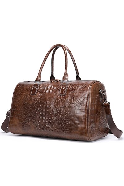 SWISSPN Travel, Fitness & Sports Bag, Genuine Leather, Crocodile Print, Coffee