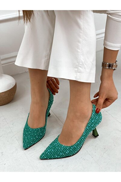 BerilinButiği Green Tweed (Simple) Women's Stiletto
