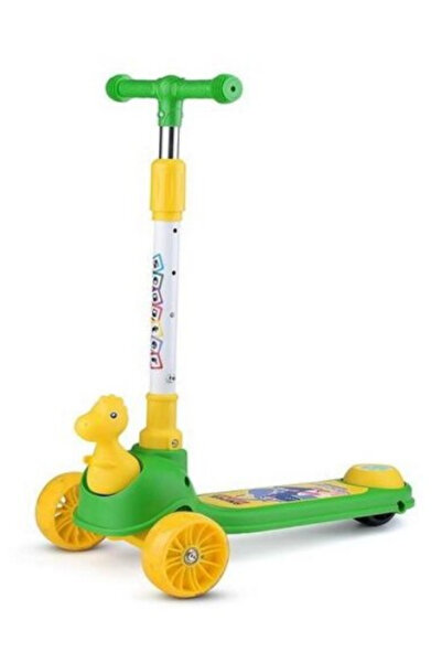 OEM Children's scooter with dinosaur design, 3 wheels, sound and lights, foldable, green-yellow color
