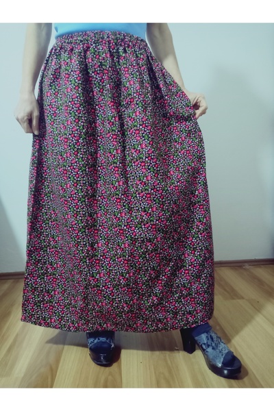 hoaryage Elastic Waist, Flowery Flannel Dividin Maxi Skirt, 95cm, Size 38, 100 kg