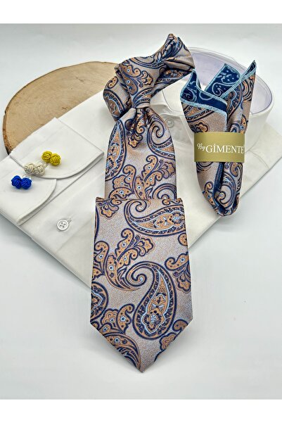 Gutiero Κλασική γραβάτα με μαντήλι με γκρι σχέδιο