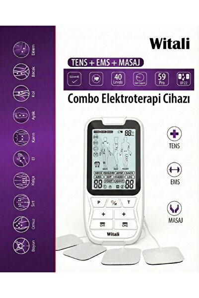 Witali RTENS 2 Kanallı 4 pedli Fizik Tedavi Tens Cihazı Dijital Portatif Tens, Ems, Masaj Cihazı
