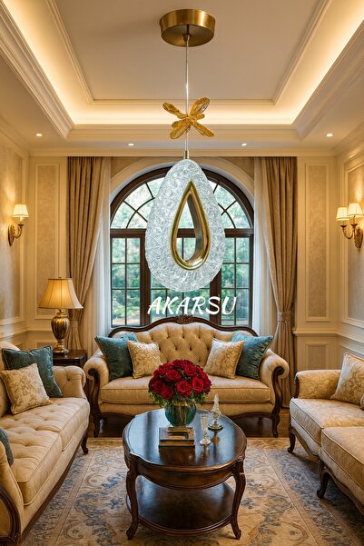 AKARSU AVİZE Modern Damla Tekli Gold Kaplama 3 Renk Power Ledli Salon Mutfak Oda Hol Ledli Avize