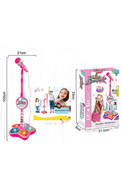 Other ميكروفون وردي للأطفال مع حامل قابل للتعديل وأضواء