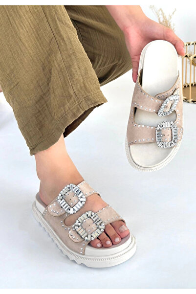 ZENGEZUR MALL Sptrns Juana Beige Nubuck Stone Slippers (193243) (Size: 37)