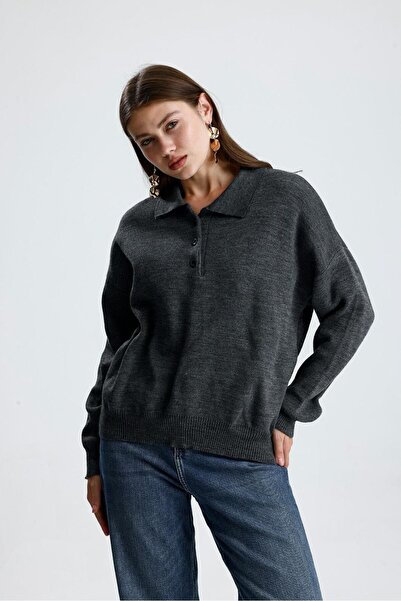 Sheesy Pulover simplu gri cu guler polo basic