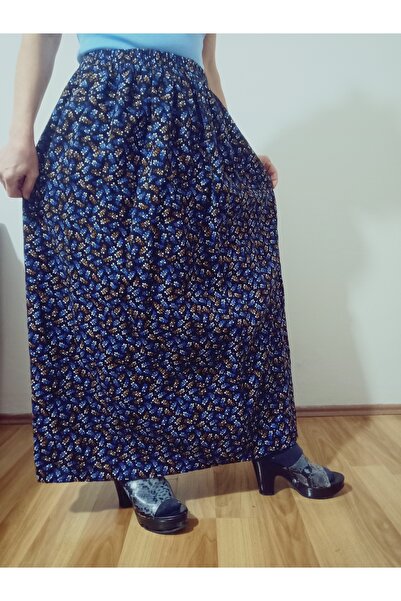 hoaryage Fusta Dividin Maxi Size din flanel cu flori crocante cu talie elastica 95CM 38marime100 kg