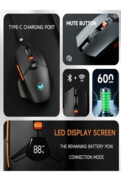 OEM Mouse wireless & Bluetooth, display LED baterie, mod dual 2.4G, silentios, 600mAh, Type-C, Negru
