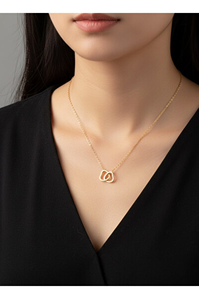 Bilerva Jewelry Sonsuz Bağ Çift Kalp Çelik Kolye