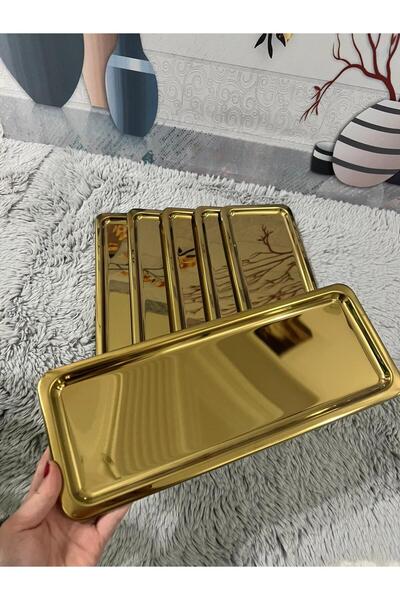 The fabrication 6-Piece Luxury Stainless Steel Baton Serving Tray, Tea, Coffe...