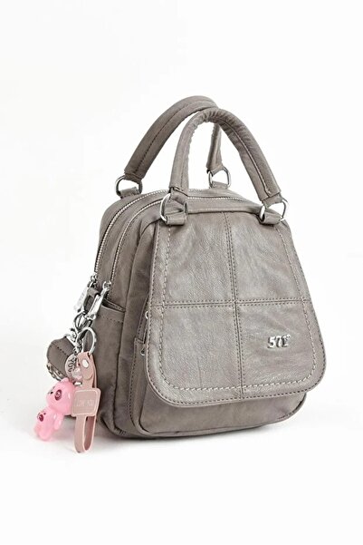 H&D COLLECTİON 571 Soft Faux Leather Both Backpack and Shoulder Bag with Charm Gift Multi-Compartment