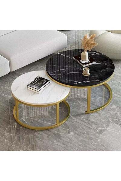Türkiye 2 Round Modern Luxury Coffee Table with Metal Frame