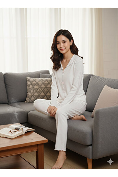 Sude Women's Pajama Set Bowknot Light Pink Color Bottom and Top Set