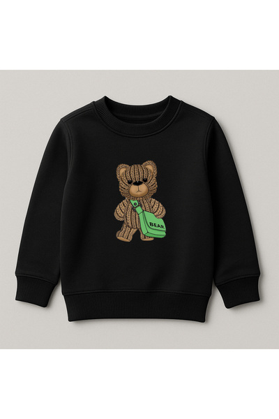 SVART WEAR Плетена блуза с мечешки принт и велосипедна яка, 100% памук, за деца